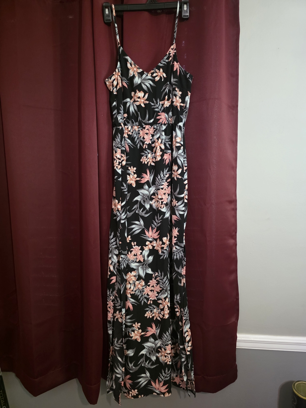 H&M Black Maxi Slip Dress with Peach Floral Print